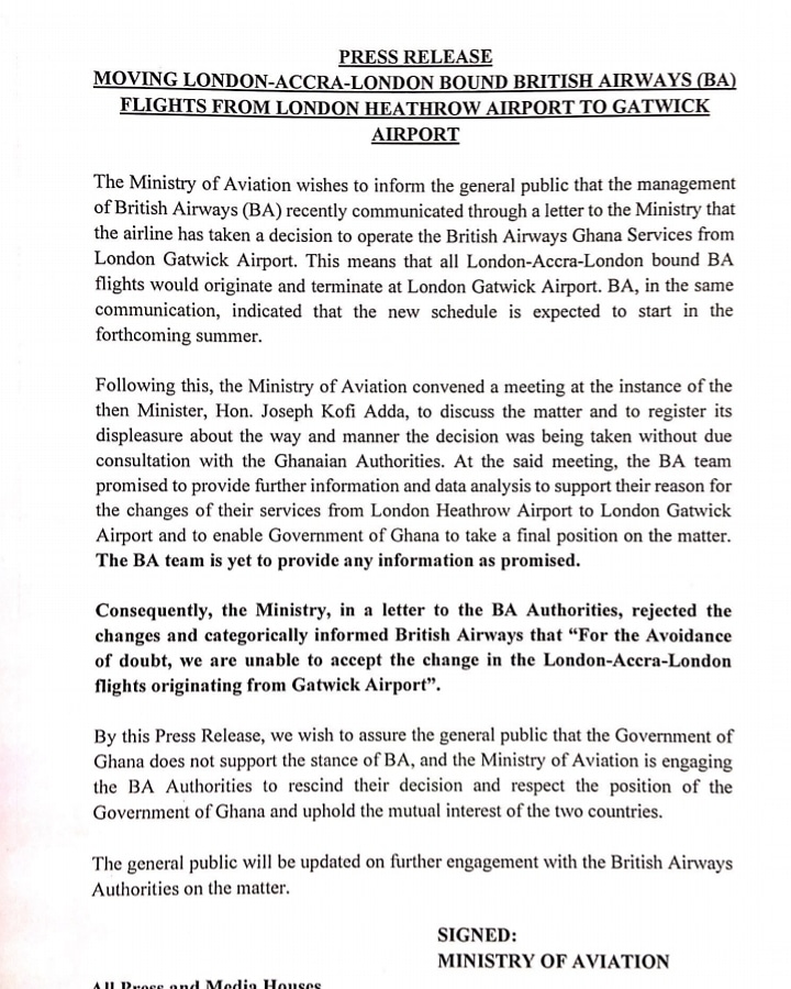 , Ghana Rejects British Airways’ Change For London-Accra-London Flights, BRAND ELMINA